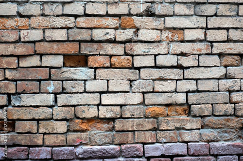Old brick wall as background horizontal view closeup