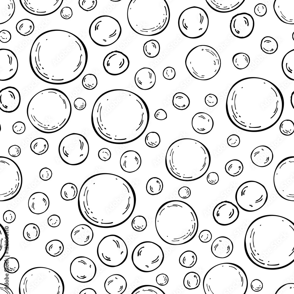 Seamless soap bubbles pattern. Vector hand drawn background - obrazy, fototapety, plakaty 