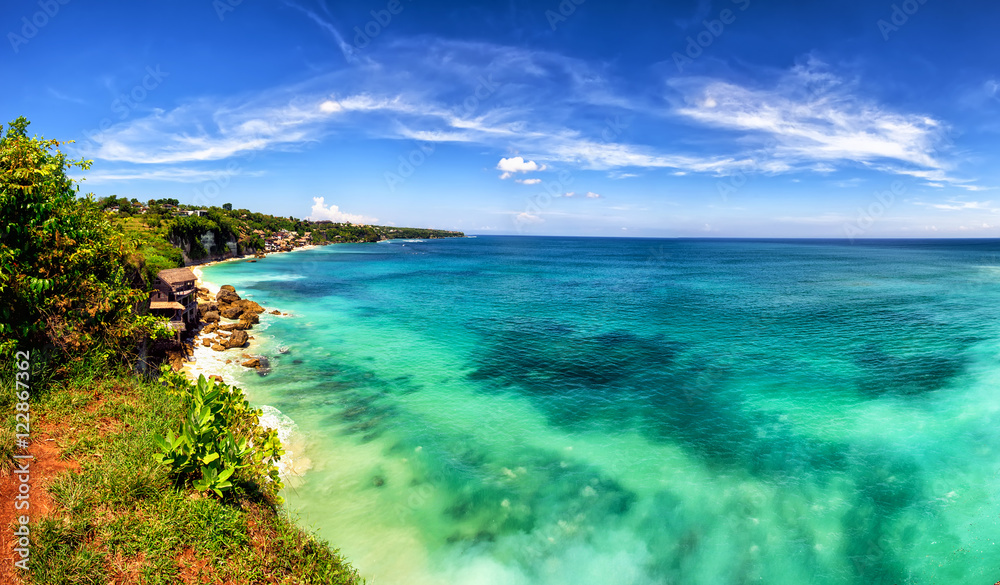 Panoramic sea view with picturesque beach. Dreamland beach, Bali, Indonesia