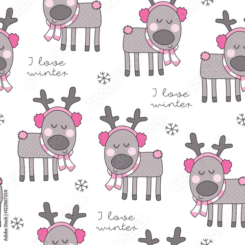 seamless christmas reindeer with ear muffs pattern vector illustration