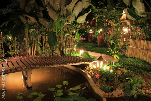 Park at night view white pool