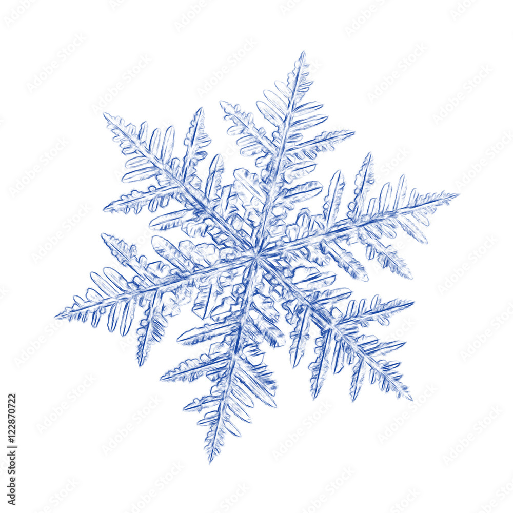 Pencil drawing: blue snowflake on white background. This sketch ...