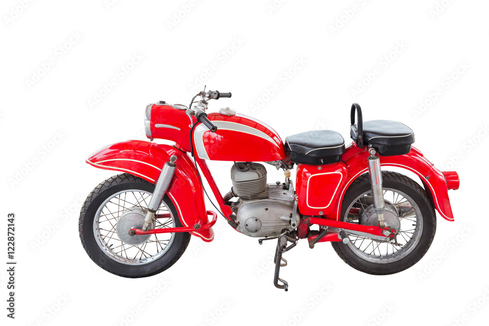 Fototapeta Old vintage motorcycle isolated on white background.