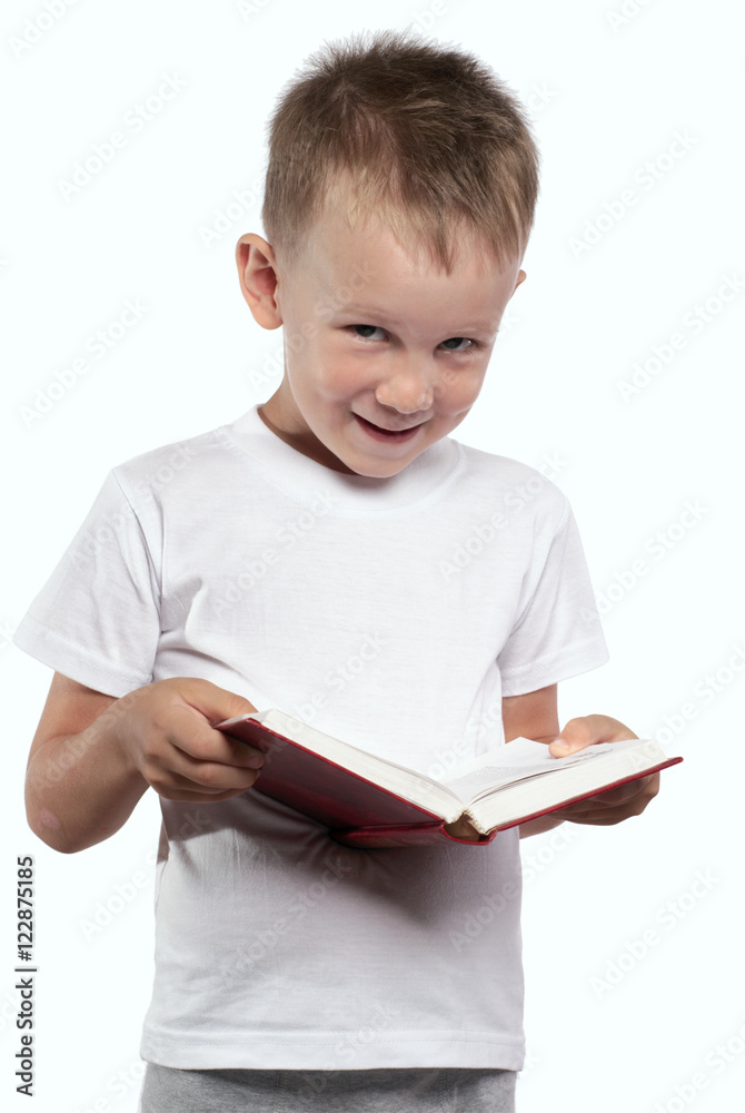 Boy with an open book, isolated on white. Boy with an open book, isolated on white.