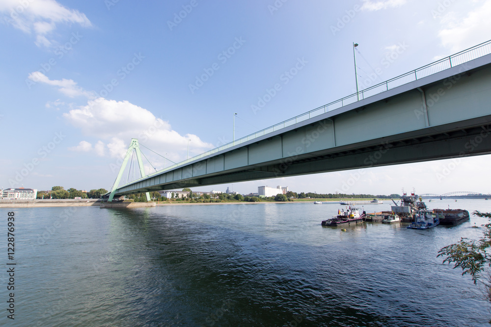 View of the Deutzer Bridge from the Rhine River