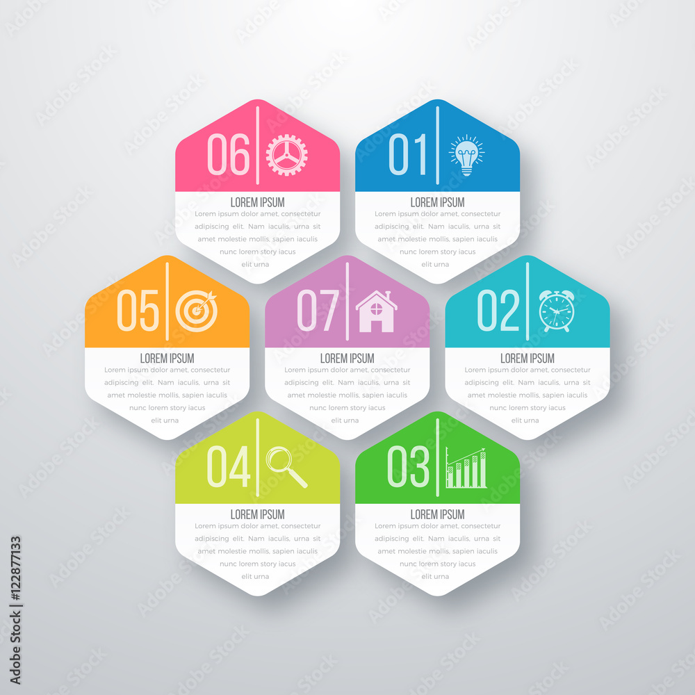 Vector illustration infographics seven hexagons