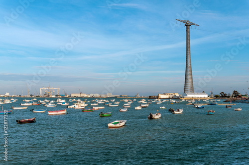 Telegrafía's tower and Cadiz bay.