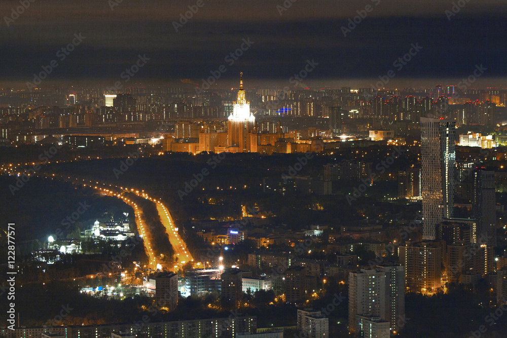 The view of the city from a tall building