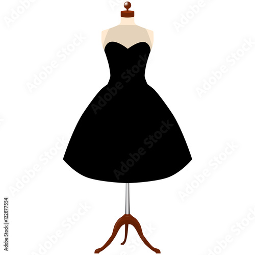 Classic women's black dress template. A black dress on mannequin vector illustration