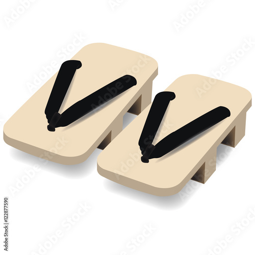 Pair of wooden clog Japanese traditional geta footwear Vector illustration