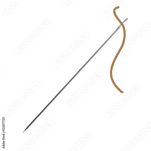 sewing needle with brown thread vector illustration