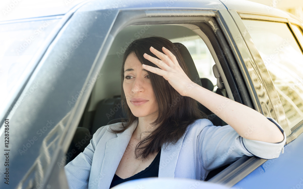 Angry woman in her car Angry woman in her car