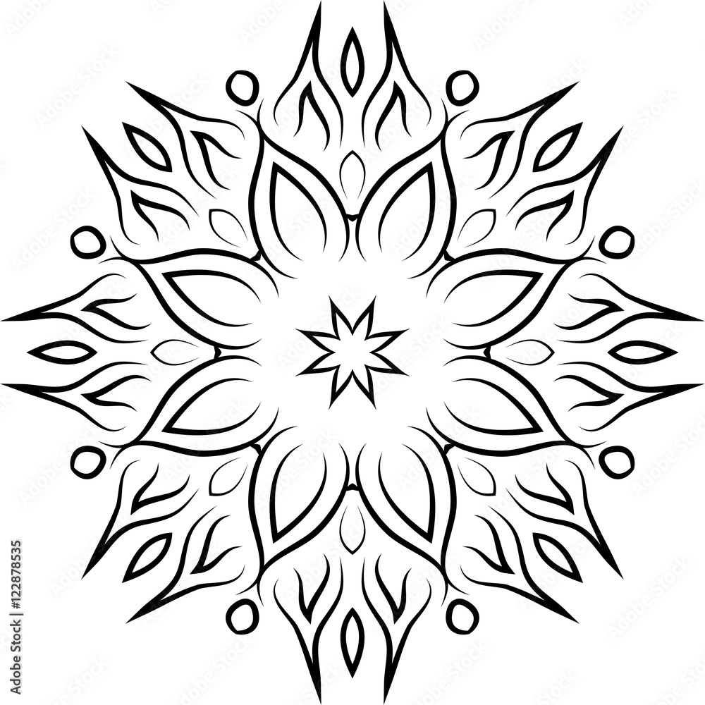 Fototapeta premium Decorative ornamental element. Black mandala on white background. Vector illustration