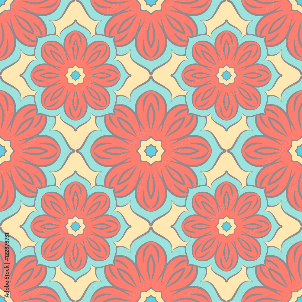Seamless pattern with mandalas in beautiful colors for your design. Vector background