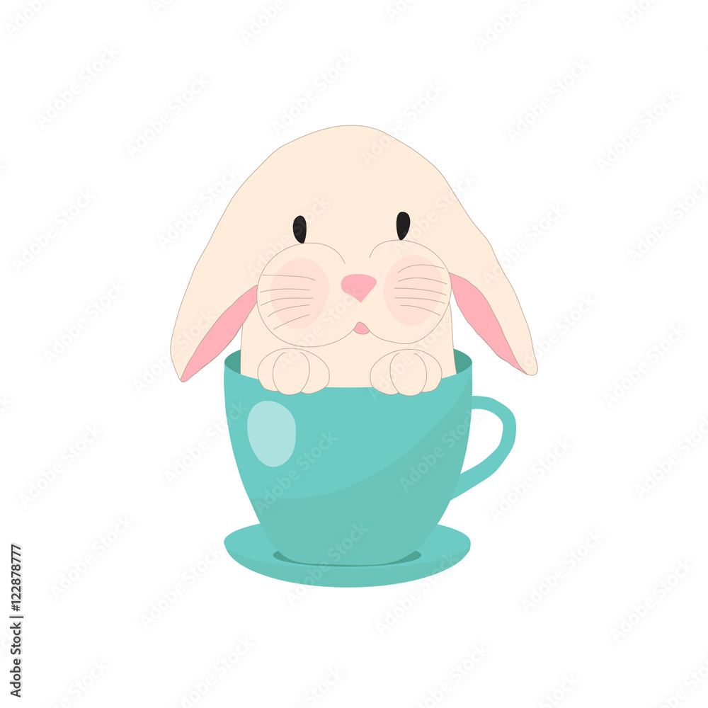 cute rabbit in teacup, illustration, set for baby fashion