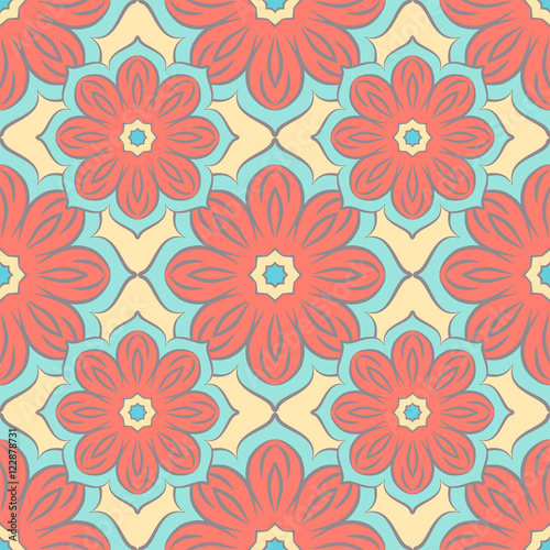 Seamless pattern with mandalas in beautiful colors for your design. Vector background