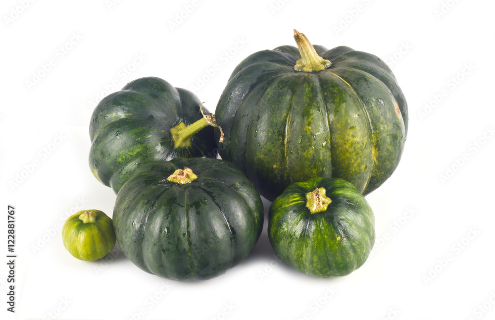 Green pumpkin on white background for isolation Green pumpkin on white background for isolation