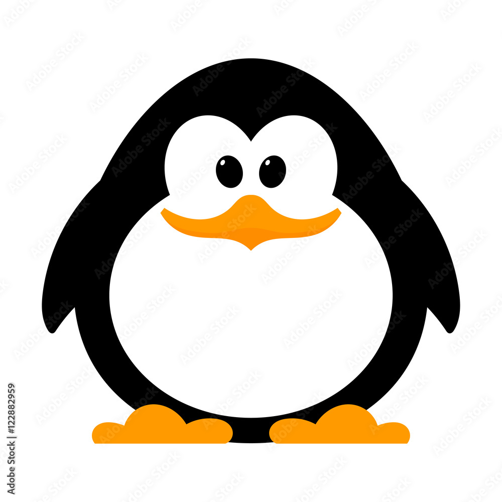 Fototapeta premium Little cute penguin on a white background. Vector illustration o