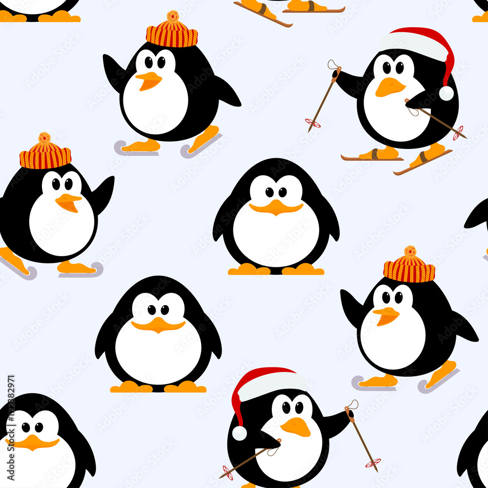 Naklejka premium Vector seamless pattern with young penguins playing. Penguins sk