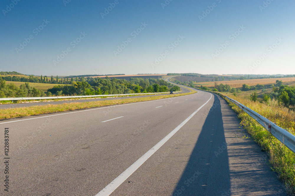 Fototapeta premium Morning landscape with high-way in central Ukraine