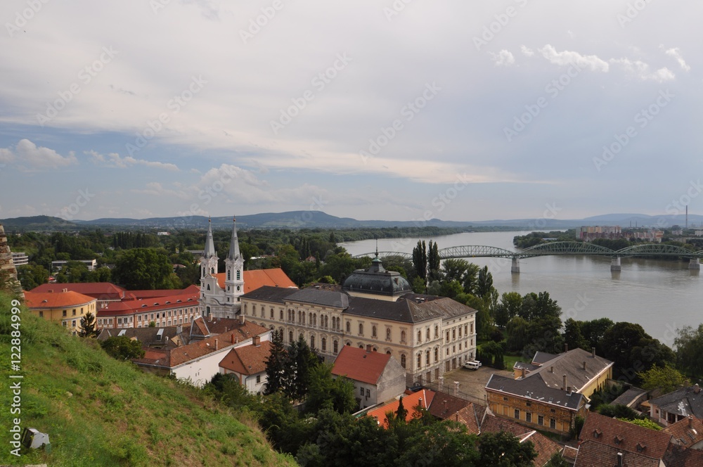 Esztergom panorama and Danube River seen from the castle hill