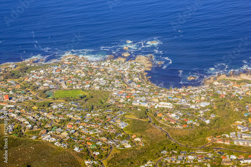 Aerial view of Bantry Bay near Cape Town as seen from Lion's Head within the Table Mountain National Park in South Africa, Western Cape. photo