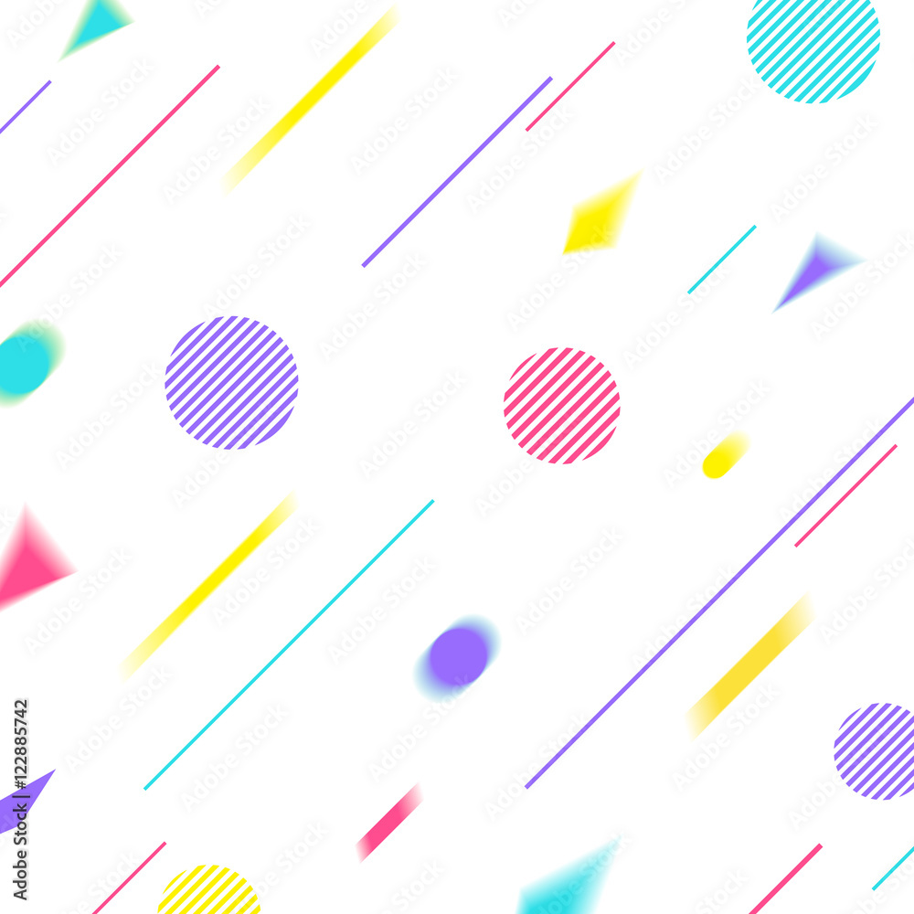 Flat dynamic background design. Colorful geometric shapes in motion. Eps10 vector illustration.