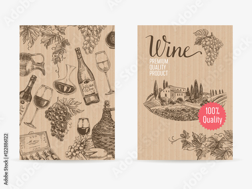 Vector hand drawn wine Illustration. 