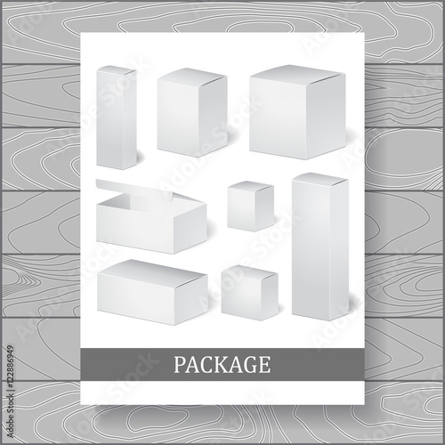 set of cardboard package. isolated box on the wood background. m