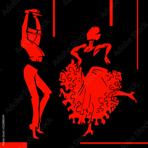  Flamenco couple dancer, hand draw silhouette