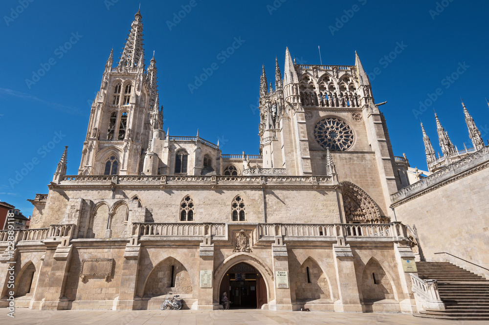 BURGOS, SPAIN - SEPTEMBER 4: Famous Landmark gothic cathedral on a sunny day on September 4, 2016 in Burgos, Spain.
