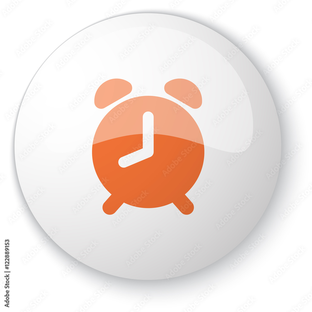 Glossy white web button with orange Alarm Clock icon on white ba Glossy white web button with orange Alarm Clock icon on white ba
