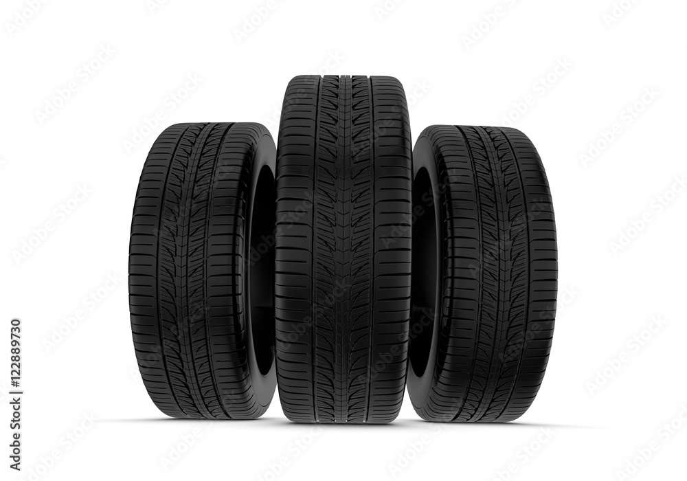 Rendering black tires, isolated on white background. Rendering black tires, isolated on white background.