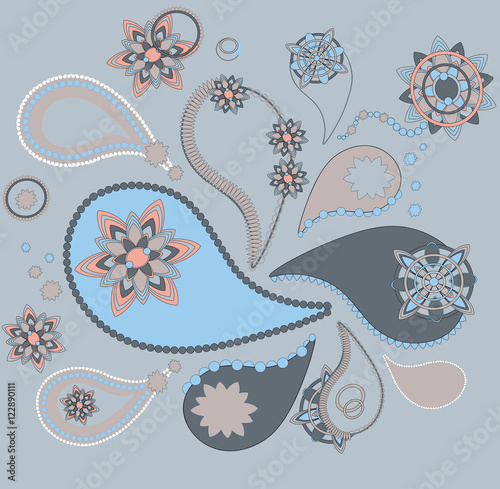 Paisley elements with floral geometric details