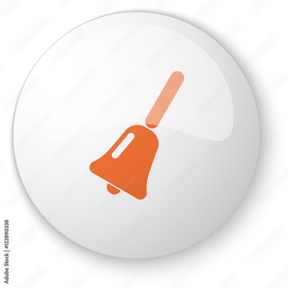 Glossy white web button with orange School Bell icon on white ba Glossy white web button with orange School Bell icon on white ba