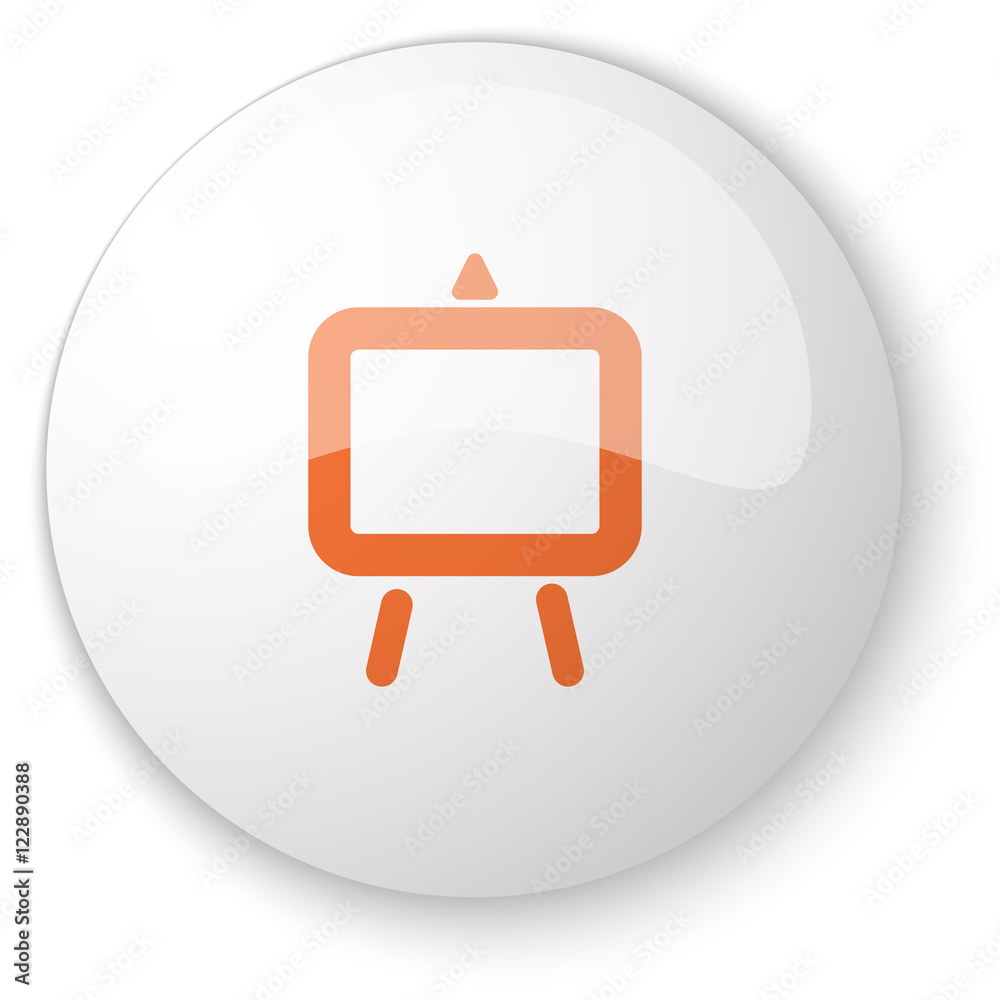 Glossy white web button with orange Easel icon on white backgrou Glossy white web button with orange Easel icon on white backgrou