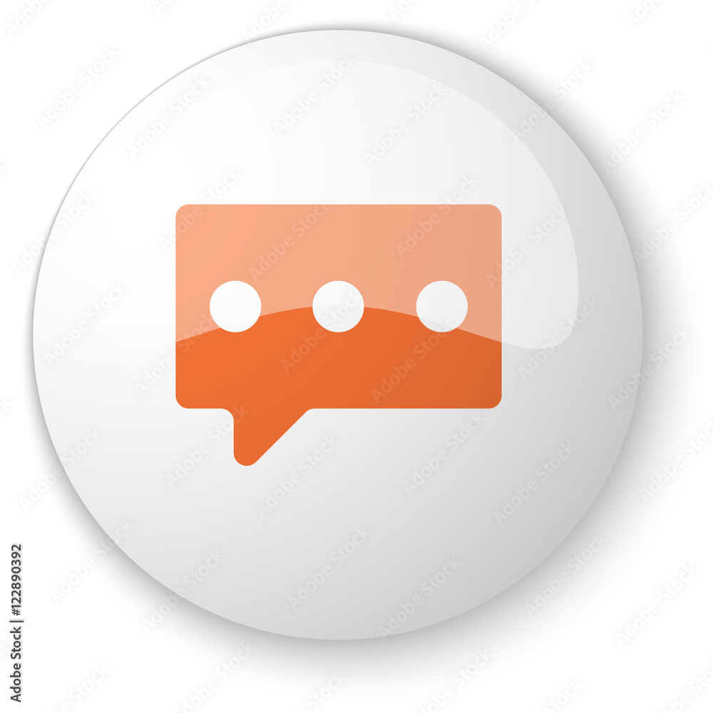 Glossy white web button with orange Message icon on white backgr