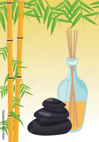 Bamboo stones and oils icon. Spa center and healthy lifestyle theme. Colorful design. Vector illustration