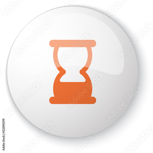 Glossy white web button with orange Hourglass icon on white back