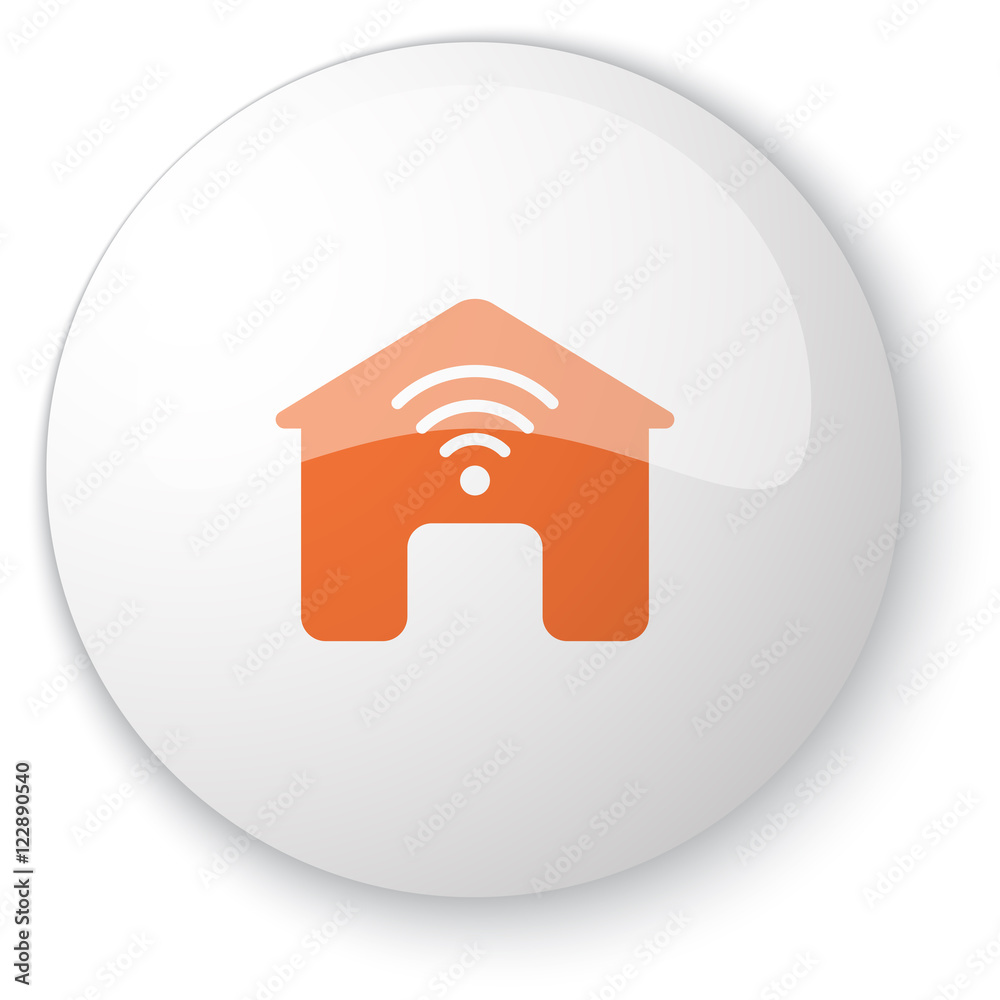 Glossy white web button with orange Smart Home icon on white bac Glossy white web button with orange Smart Home icon on white bac