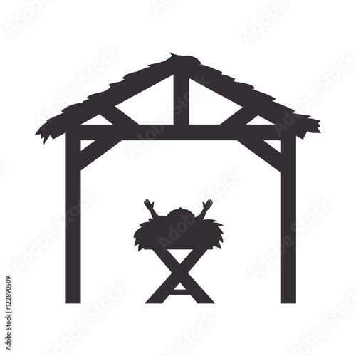 baby jesus in a manger traditional scene. silhouette vector illustration