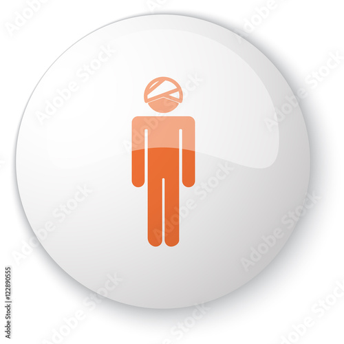 Glossy white web button with orange Head icon on white backgroun