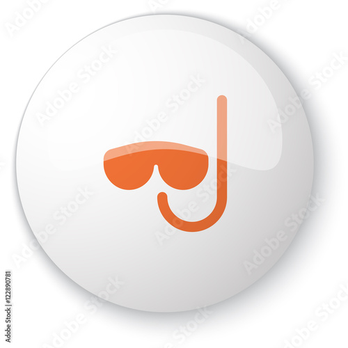 Glossy white web button with orange Scuba Diving icon on white b
