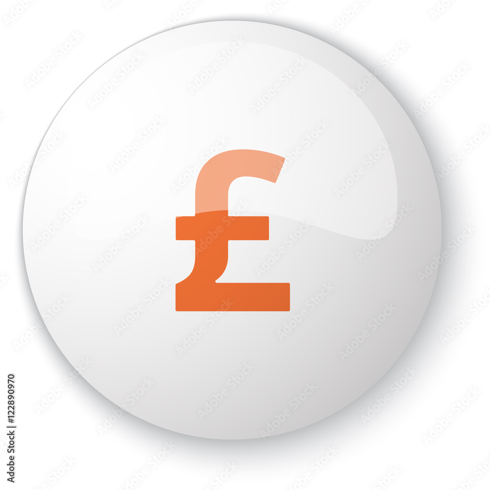 Glossy white web button with orange Pound icon on white backgrou Glossy white web button with orange Pound icon on white backgrou