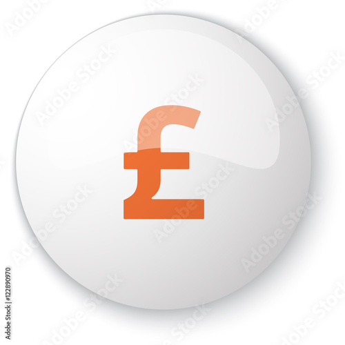 Glossy white web button with orange Pound icon on white backgrou