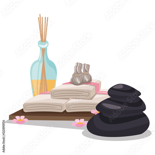 Oil towels and stones icon. Spa center and healthy lifestyle theme. Colorful design. Vector illustration