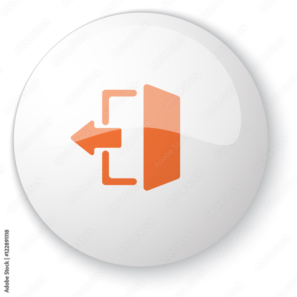 Glossy white web button with orange Exit icon on white backgroun Glossy white web button with orange Exit icon on white backgroun