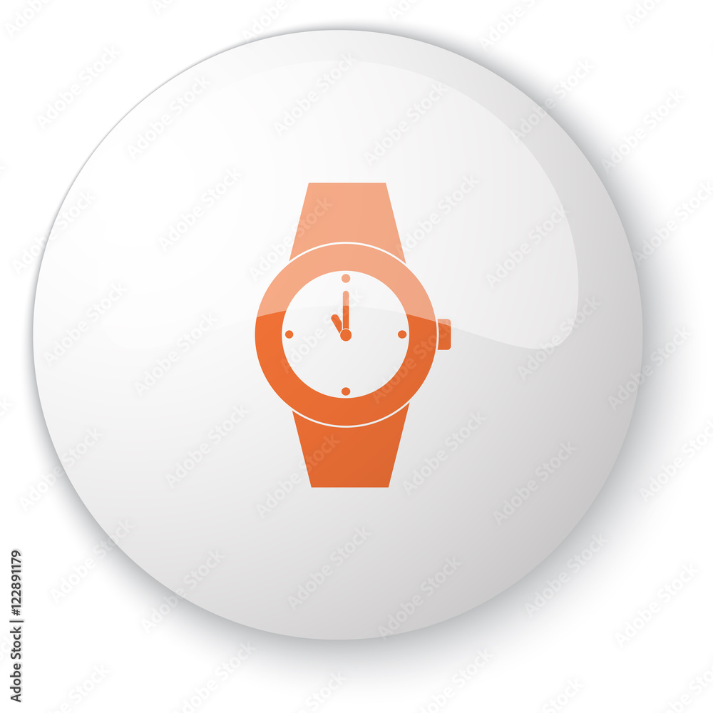 Glossy white web button with orange Wrist Watch icon on white ba - obrazy, fototapety, plakaty 