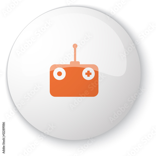 Glossy white web button with orange Radio Control icon on white