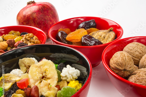 different mixed nuts and raisins